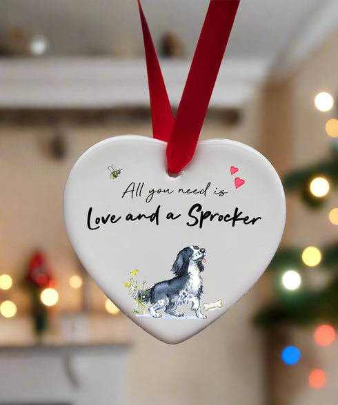 Love and a Sprocker Black & White Ceramic Heart